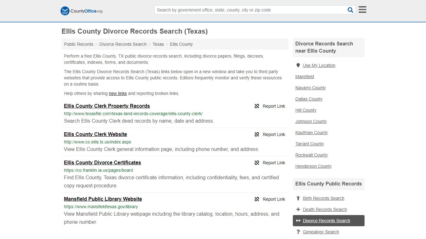 Ellis County Divorce Records Search (Texas) - County Office