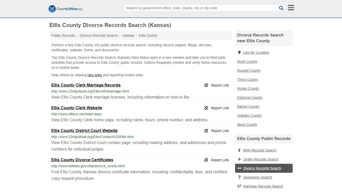 Ellis County Divorce Records Search (Kansas) - County Office